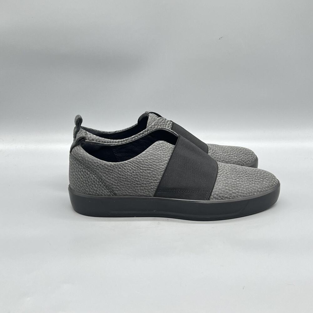 ECCO Shoes Women 7.5 Gray Leather Soft 8 Band Low Sneakers Slip On Strap Walking